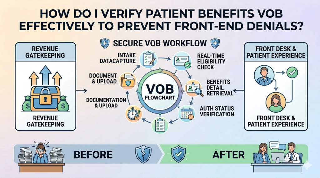 How do I verify Patient Benefits VOB effectively to prevent front-end denials?
