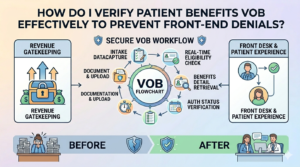 How do I verify Patient Benefits VOB effectively to prevent front-end denials?